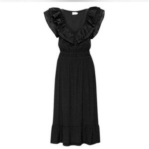 Nation LTD Dress Womens Size XS Aria Ruffle Midi Dress Black Pima Cotton